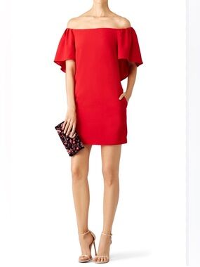 Trina Turk "Zeal" Off-the-Shoulder Red Cape Dress
